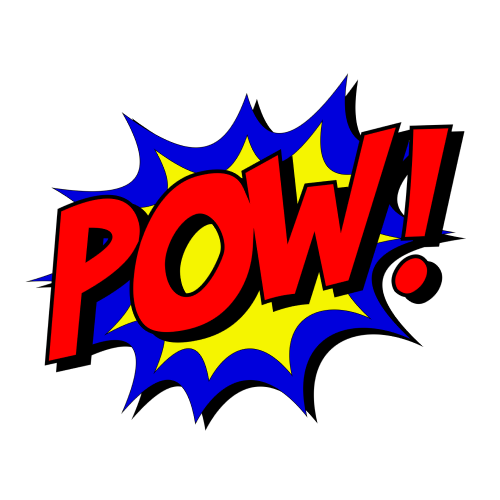 The word “POW” in comic book style